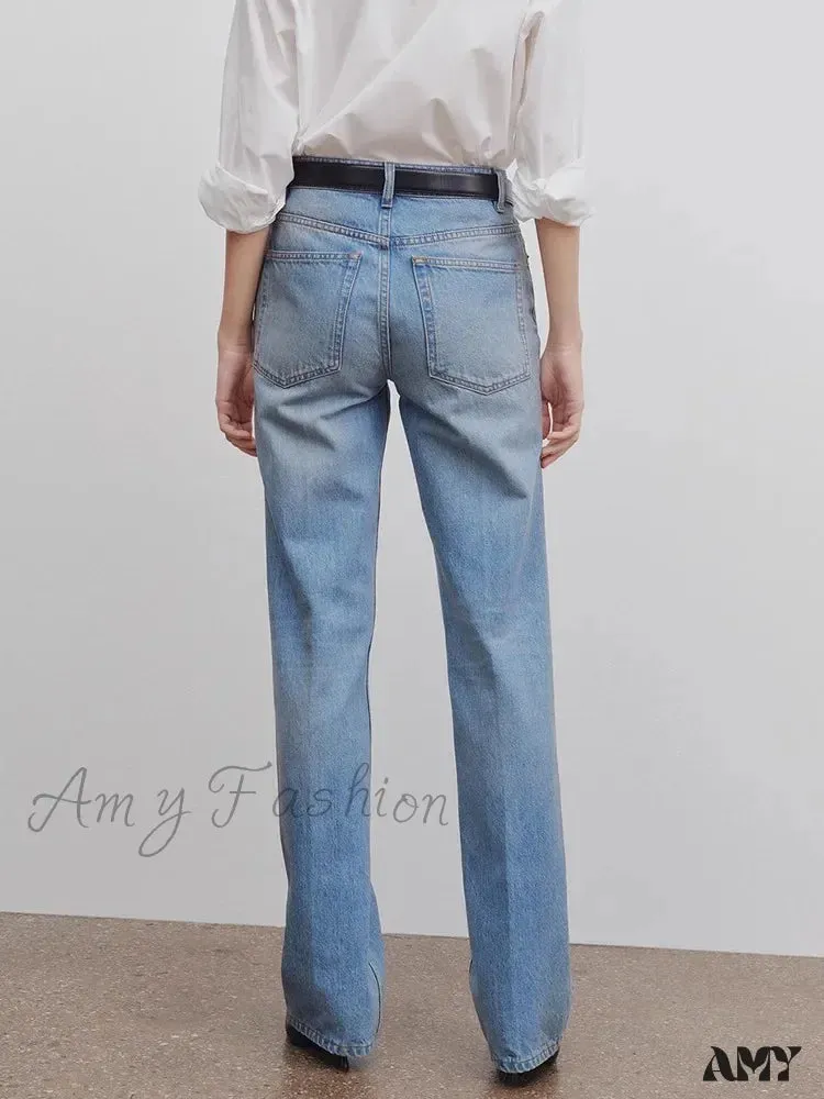 Amy Fashion - High Quality Women High-waisted All-match Light-colored Mopping Loose Straight-leg Spring and Summer New Jean