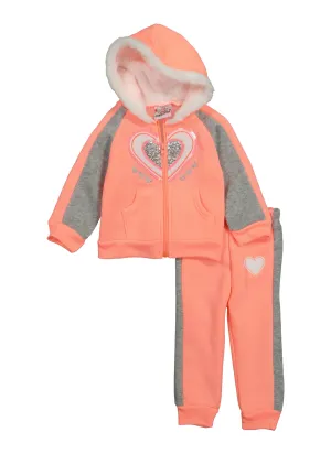 Baby Girls 12-24M Heart Sequin Zip Up Hoodie and Joggers