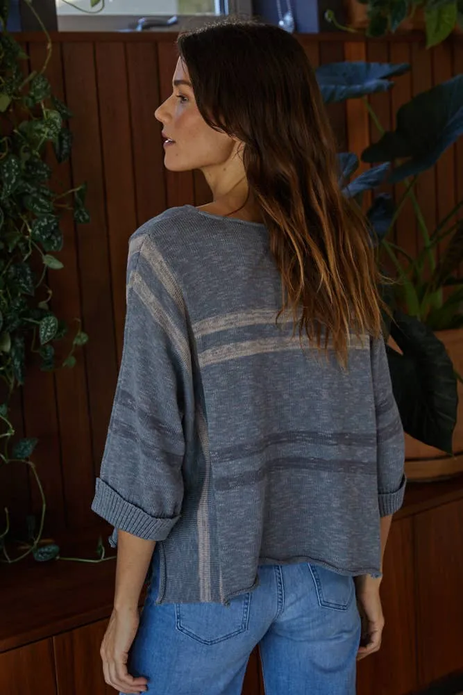 Harper Boat Neck Sweater in Slate Blue Multi