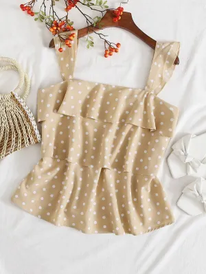 Ruffle Strap Polka-dot Layered Top
