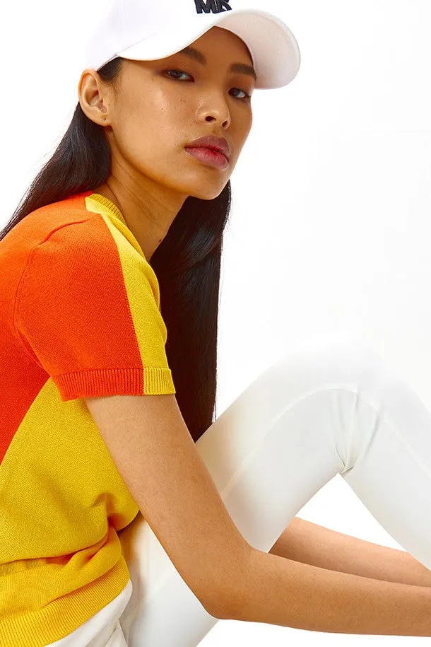 Women Half and Half Summer Short Sleeve Knit_YELLOW