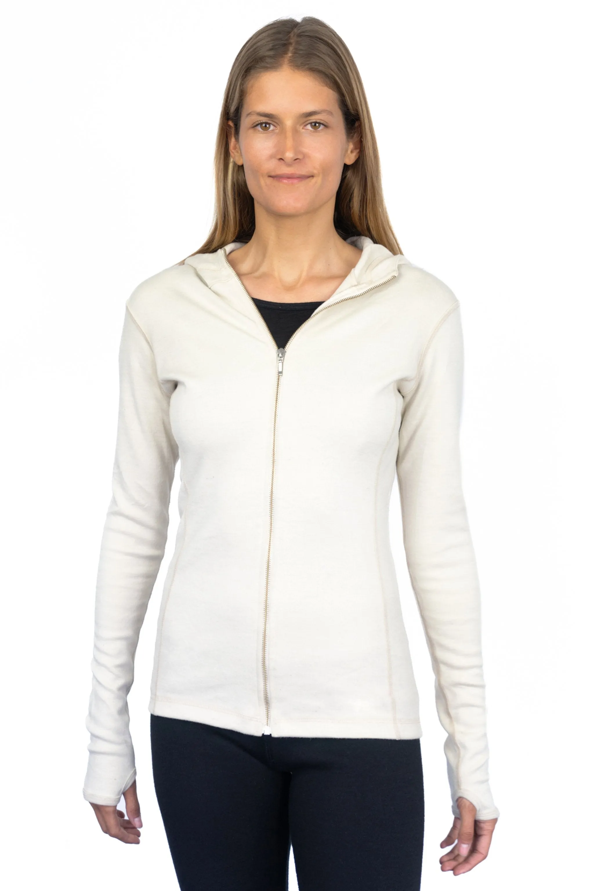 Women's Alpaca Wool Fleece Hooded Jacket: 420 Midweight Full-Zip