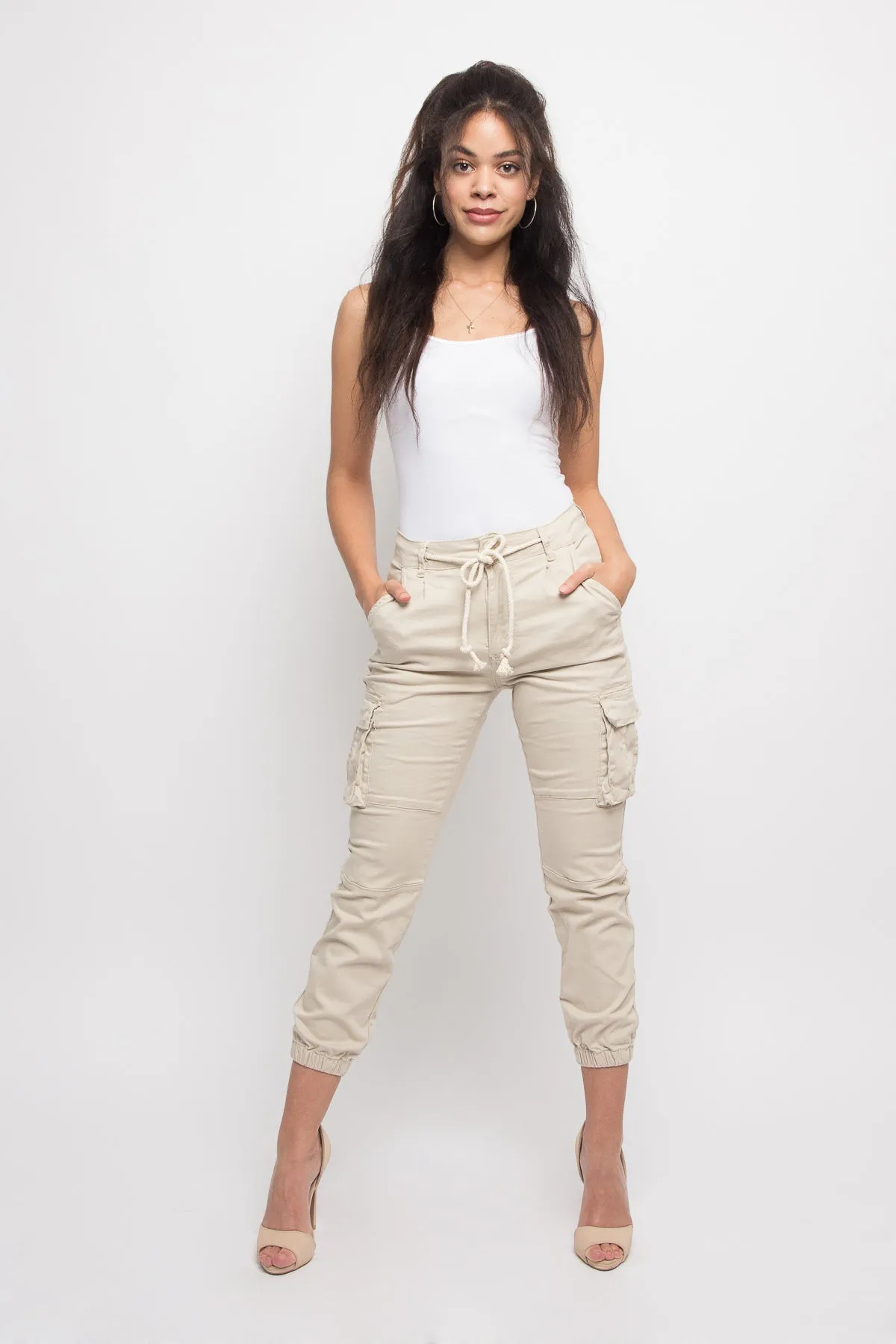 Women's Essential Basic Cropped Colored Cargo Joggers