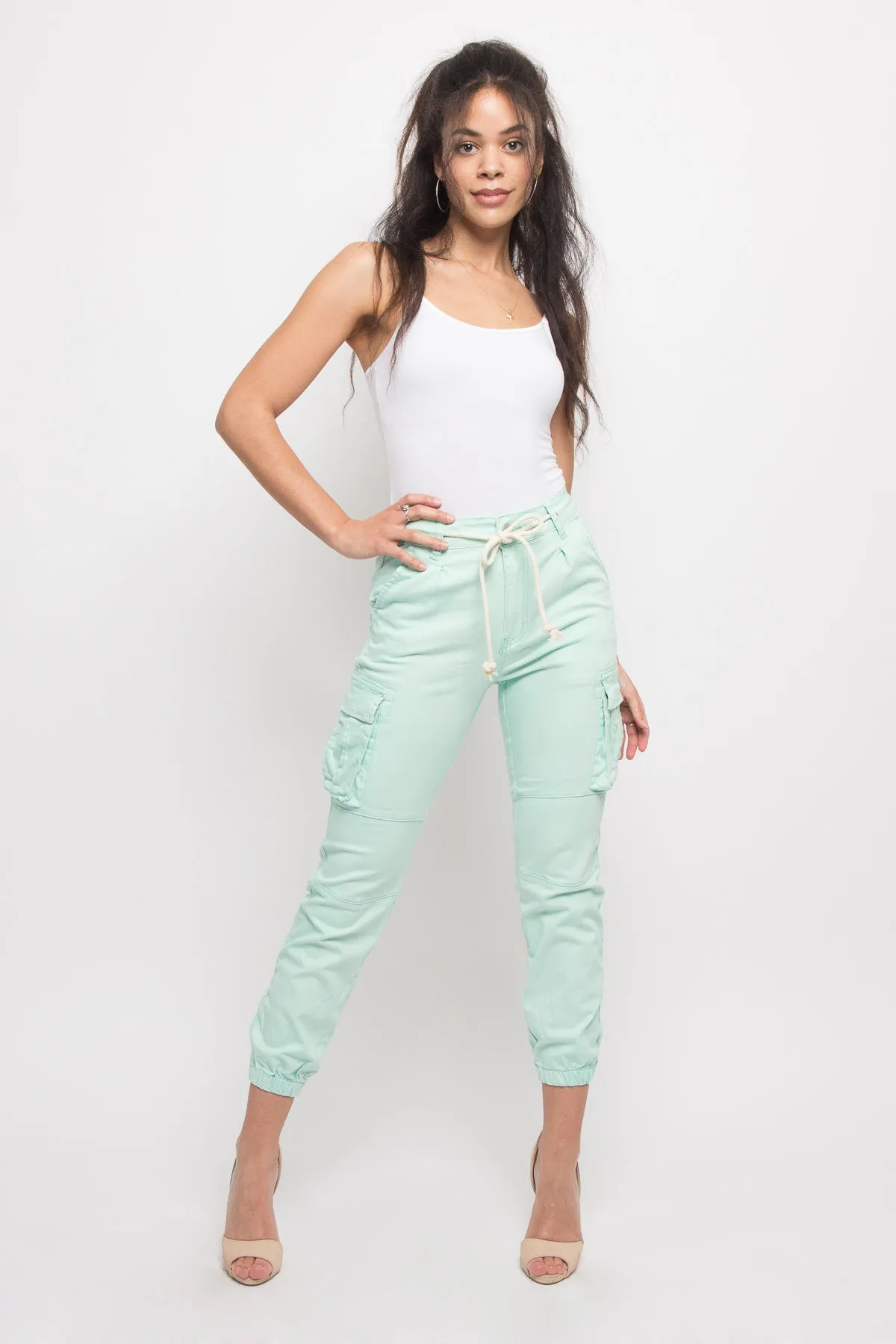 Women's Essential Basic Cropped Colored Cargo Joggers